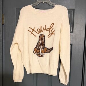 Pink Lily Cream Sweater with Brown Boot Design